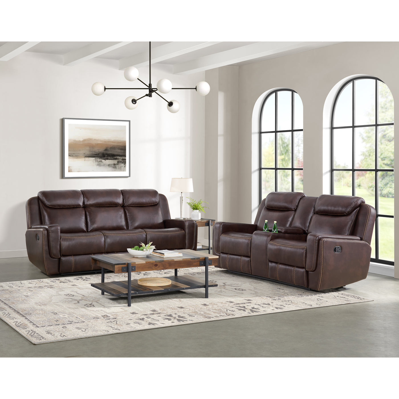 Panther 2PC Living Room Set in Neono Brown-Sofa & Loveseat