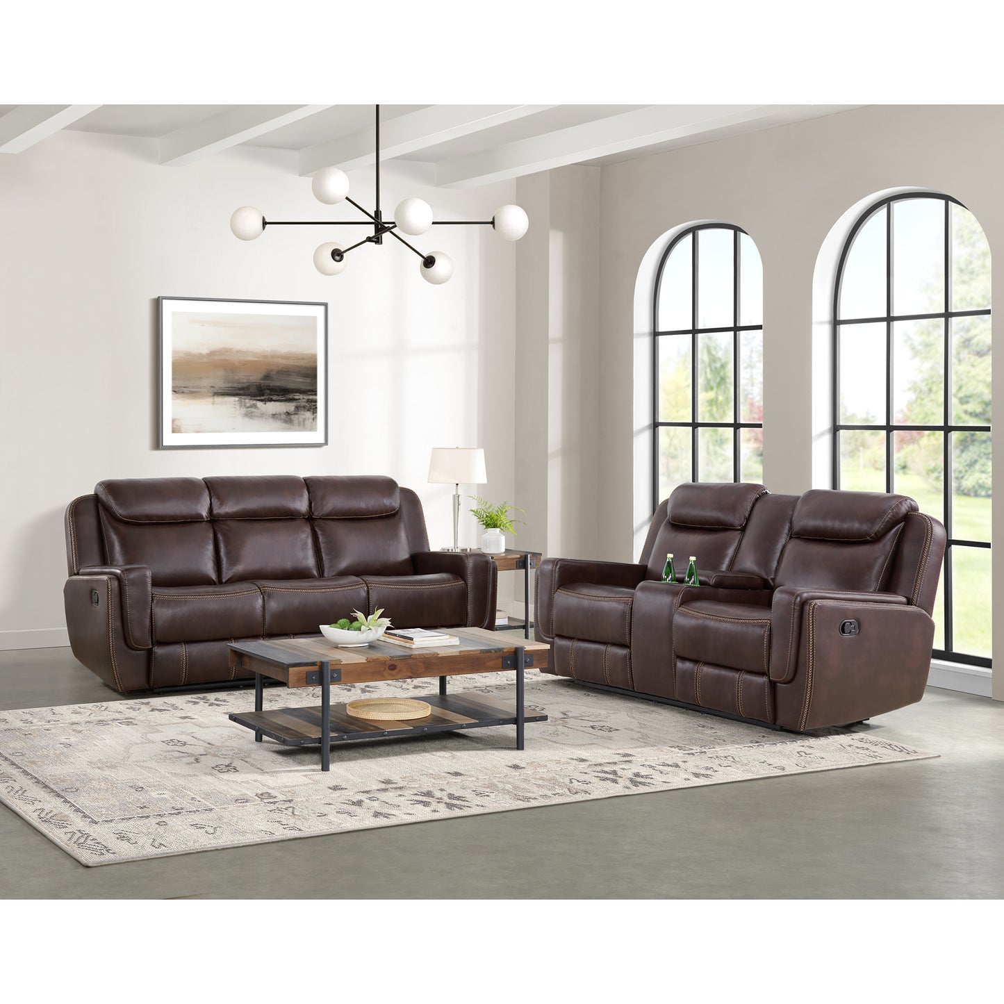 Panther Motion Loveseat with Console in Neono Brown