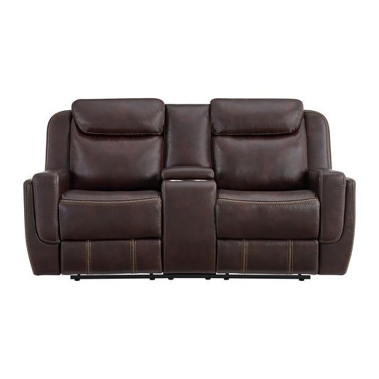 Panther Motion Loveseat with Console in Neono Brown