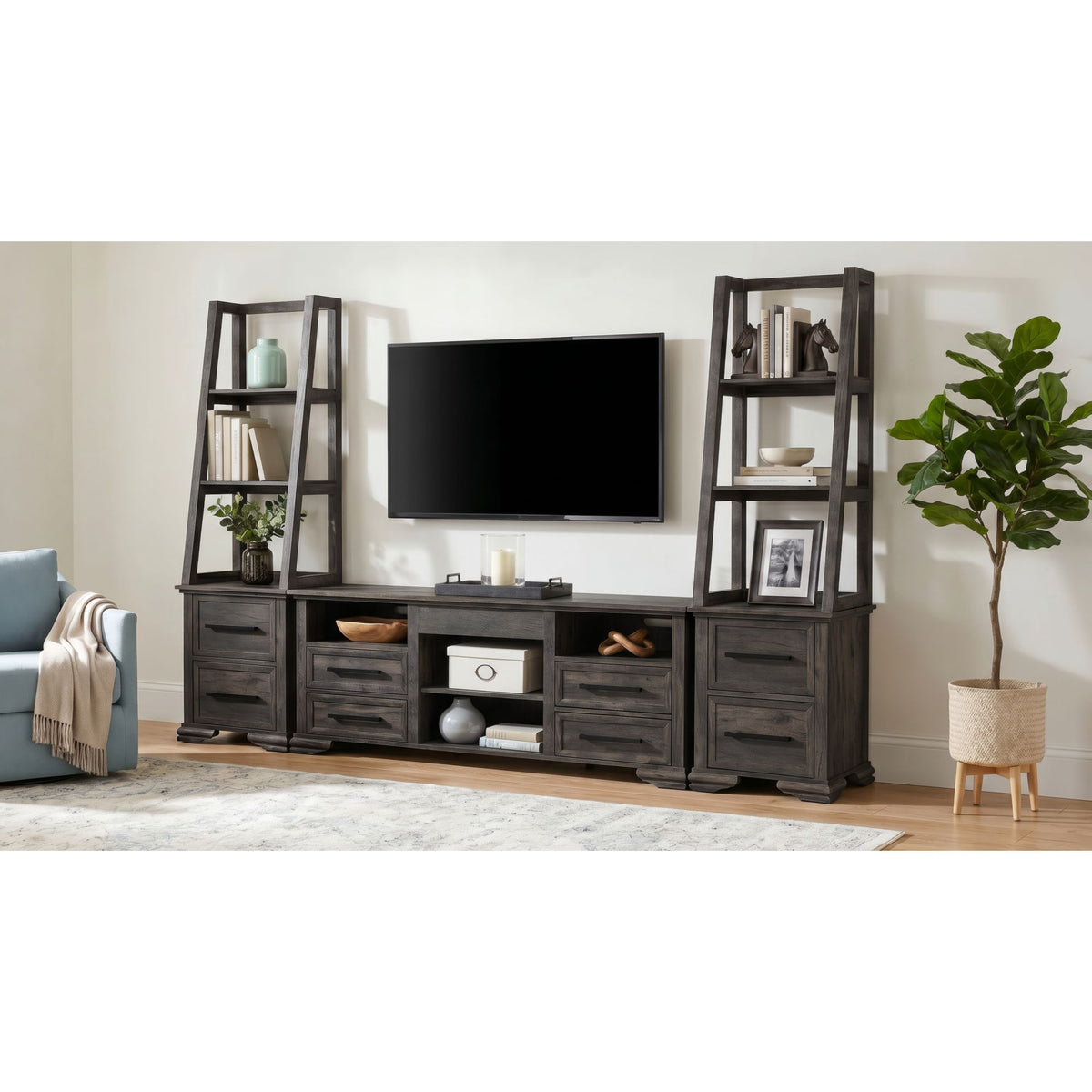 Park Ridge 3PC Entertainment Unit with 71'' TV Console in Charcoal