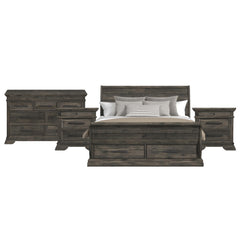 Park Ridge King Sleigh Storage 4PC Bedroom Set with 2 Nightstands & Dresser in Charcoal