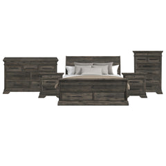 Park Ridge King Sleigh Storage 5PC Bedroom Set with 2 Nightstands, Dresser & Chest in Charcoal