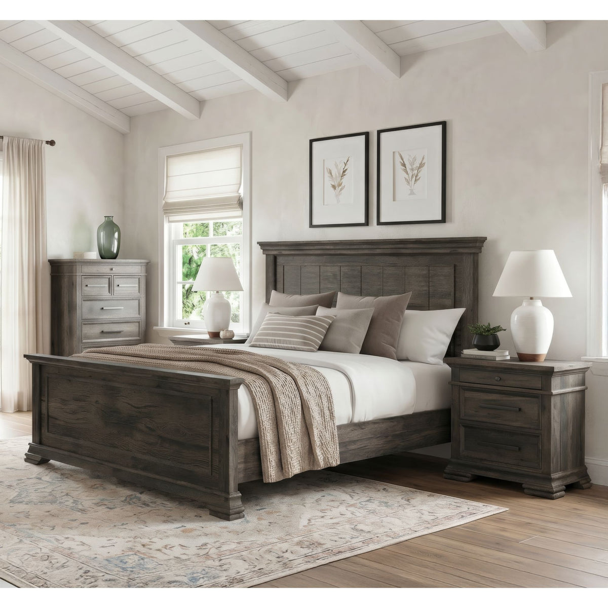 Park Ridge Queen 4PC Bedroom Set with 2 Nightstands & Chest in Charcoal