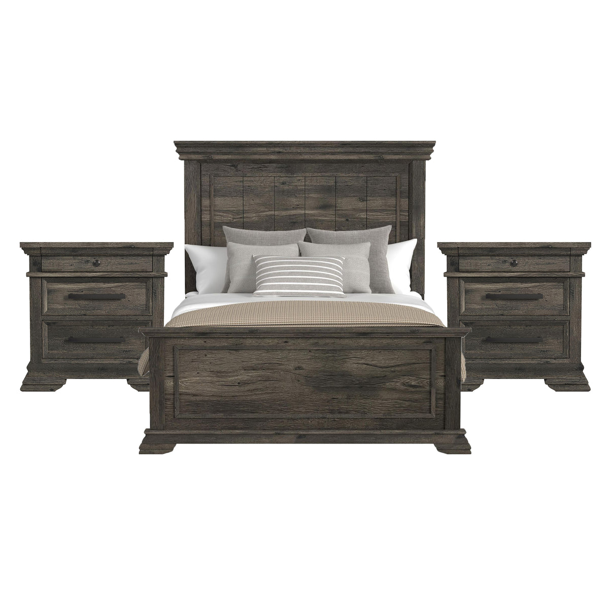Park Ridge Queen 3PC Bedroom Set with 2 Nightstands in Charcoal