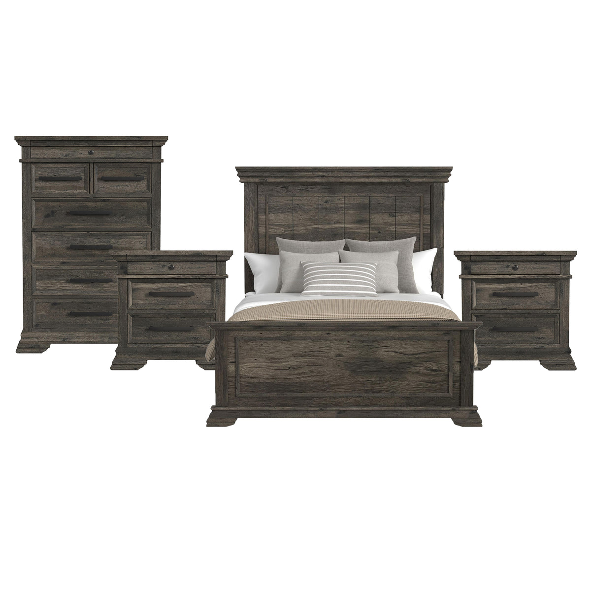 Park Ridge Queen 4PC Bedroom Set with 2 Nightstands & Chest in Charcoal