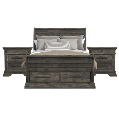 Park Ridge Queen Sleigh Storage 3PC Bedroom Set with 2 Nightstands in Charcoal