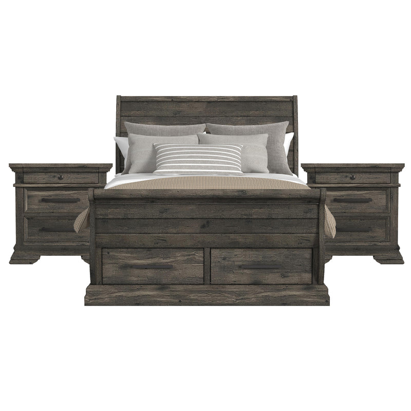 Park Ridge Queen Sleigh Storage 3PC Bedroom Set with 2 Nightstands in Charcoal