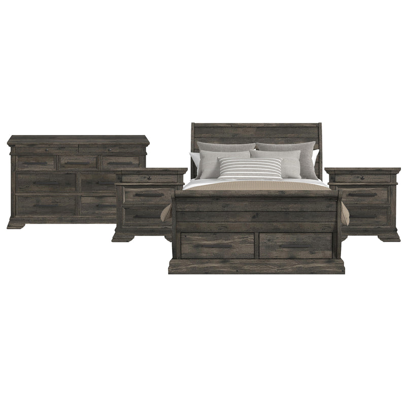 Park Ridge Queen Sleigh Storage 4PC Bedroom Set with 2 Nightstands & Dresser in Charcoal
