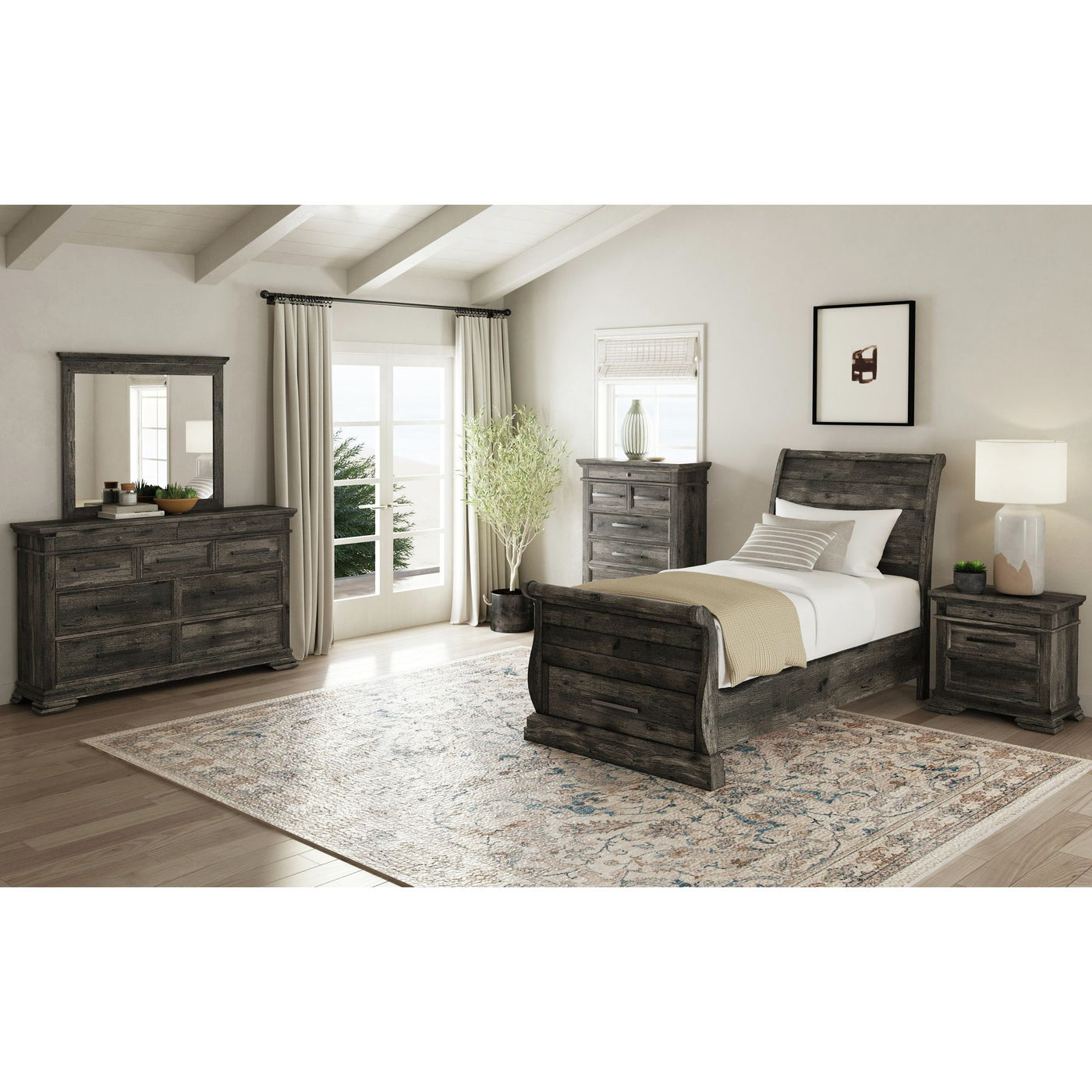 Park Ridge Twin Sleigh Storage 3PC Bedroom Set in Charcoal