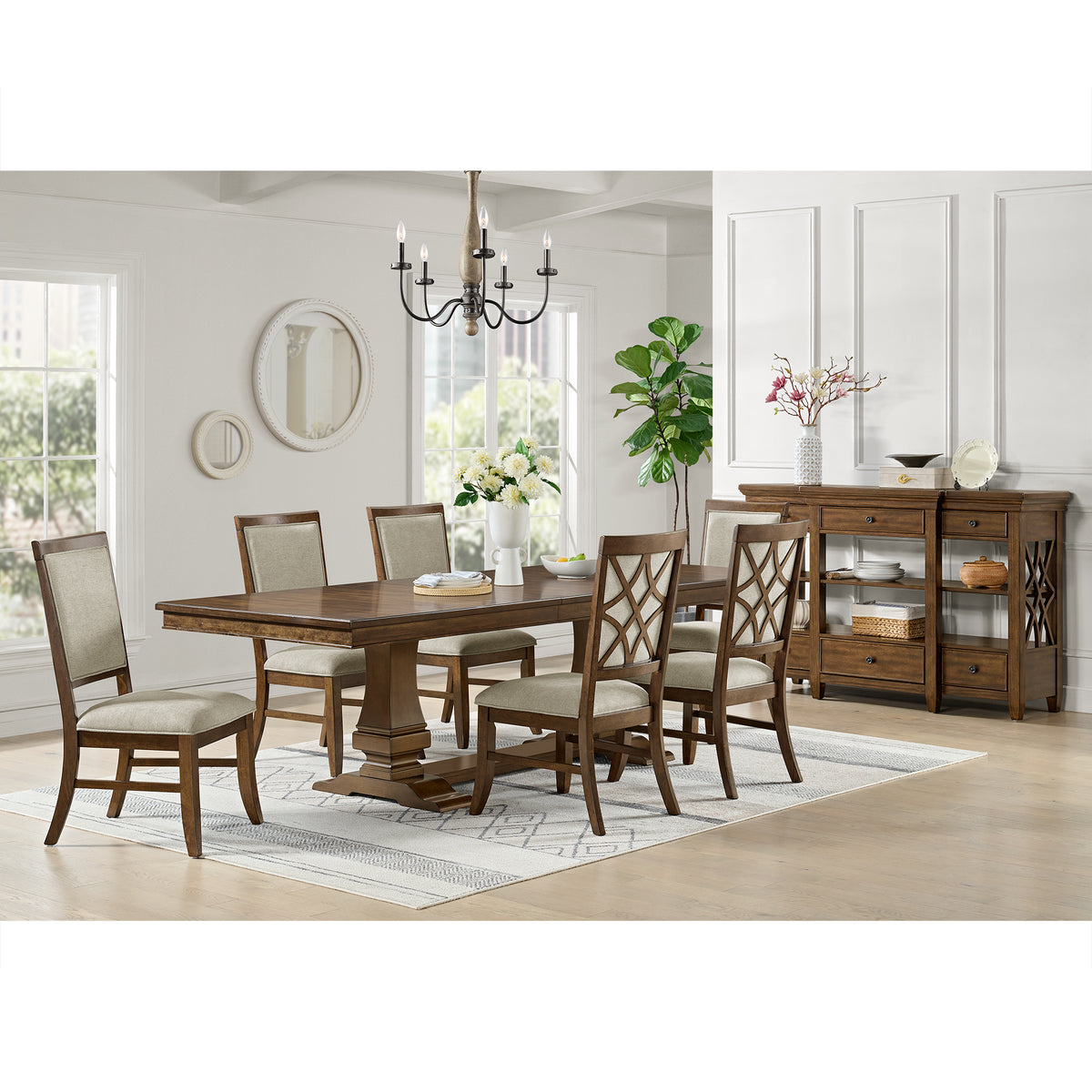 Phillipe 7Pc Standard Height Dining Set In Cherry-Table And Six Chairs