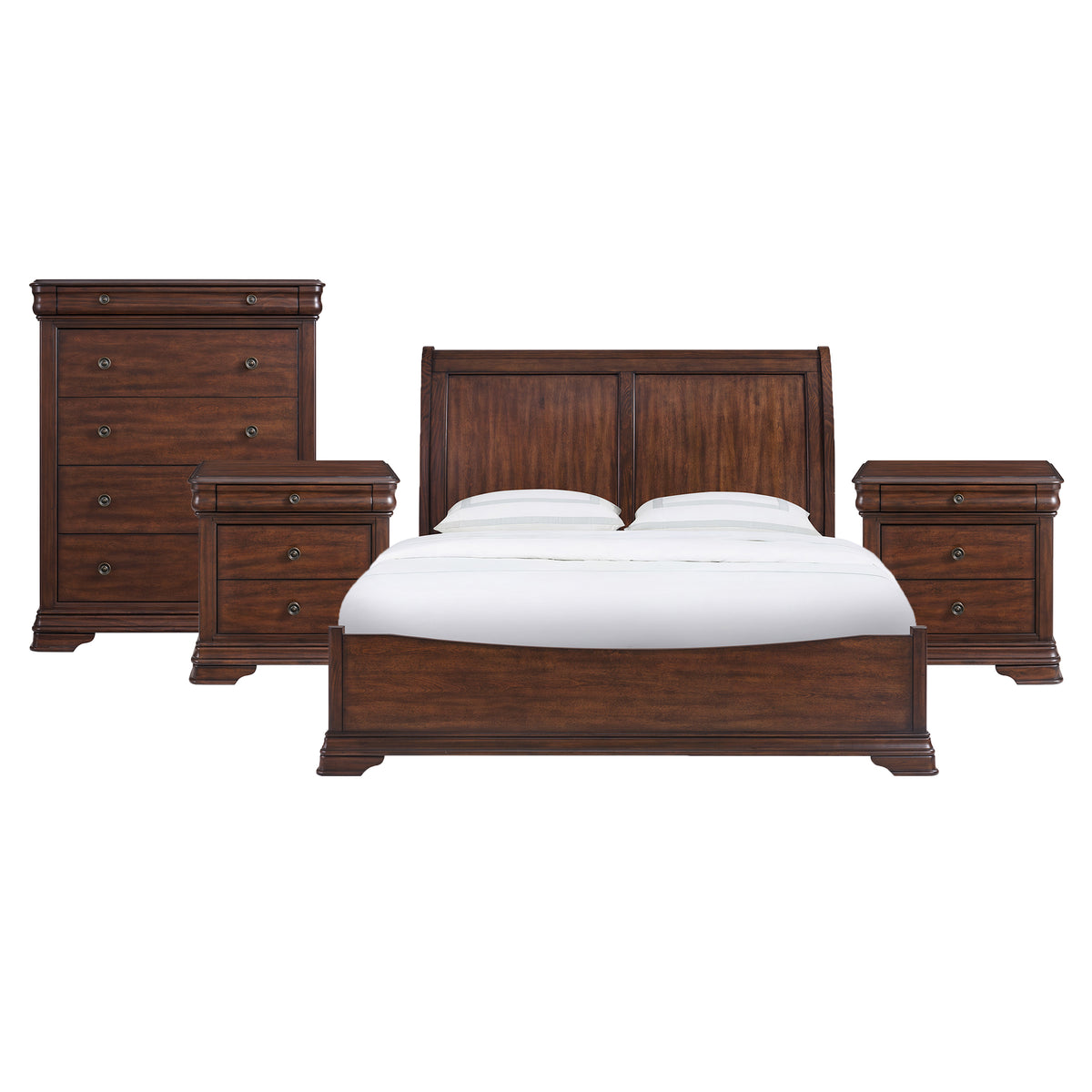 Phillipe King 4PC Bedroom Set with 2 Nightstands & Chest in Cherry