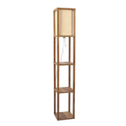 Pinnacle Shelf Floor Lamp For Bedroom/Living Room, Natural Wood with Long Shade