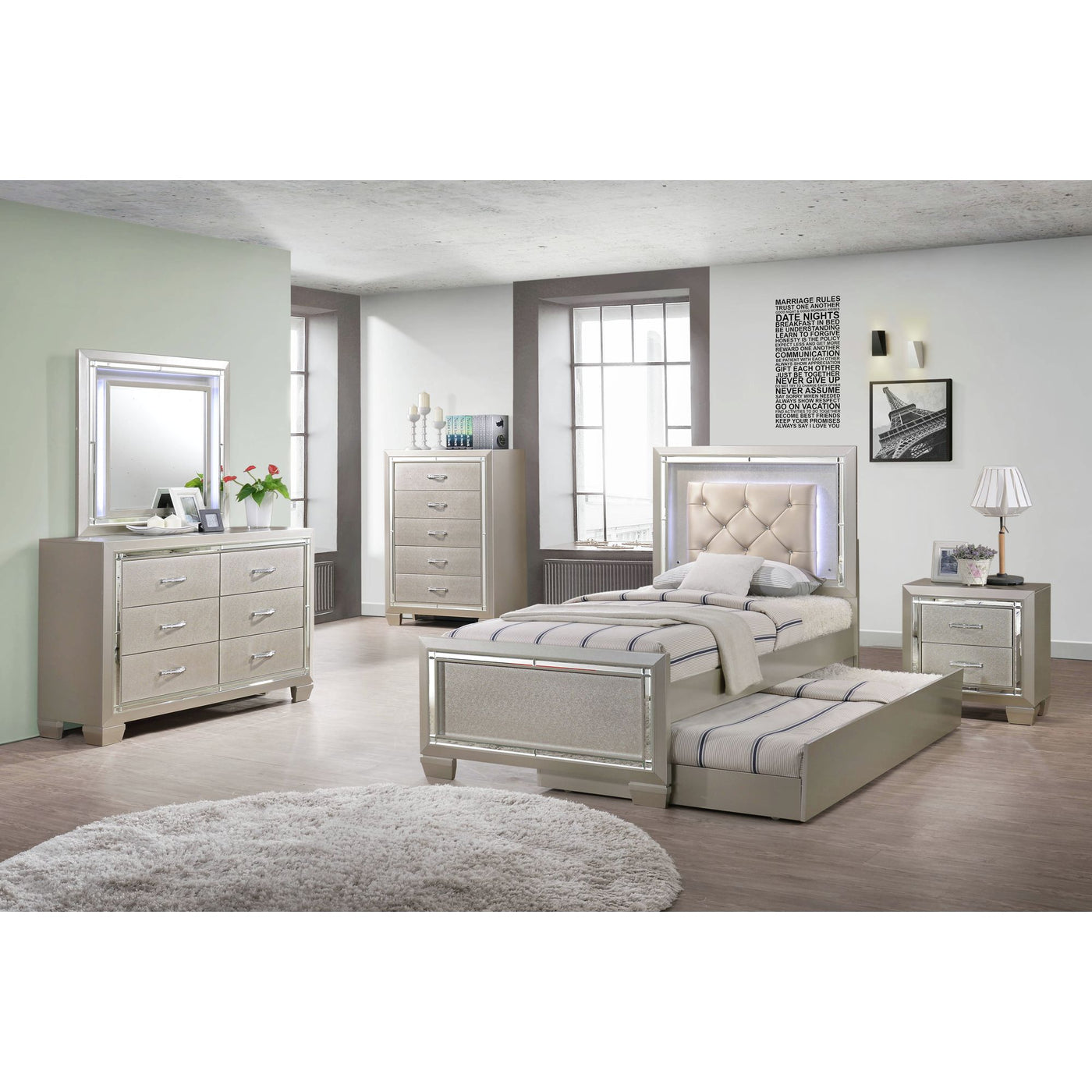 PLATINUM YOUTH FULL PLATFORM W/ TRUNDLE 3PC BEDROOM SET