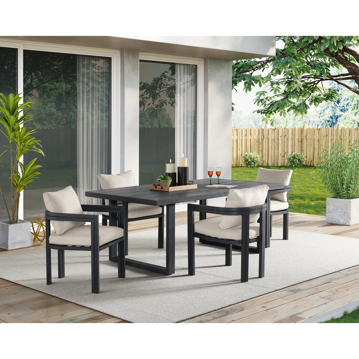 Playa 5Pc Standard Height Dining Set In Dark Grey-Table And Four Chairs