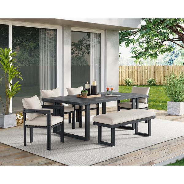Playa 6PC Standard Height Dining Set in Dark Grey-Table, Four Chairs and Bench