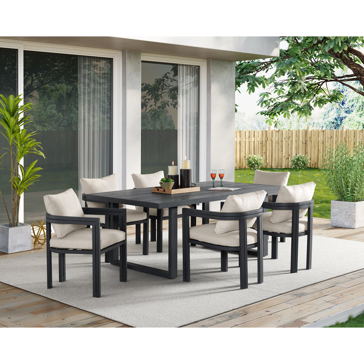 Playa 7Pc Standard Height Dining Set In Dark Grey-Table And Six Chairs