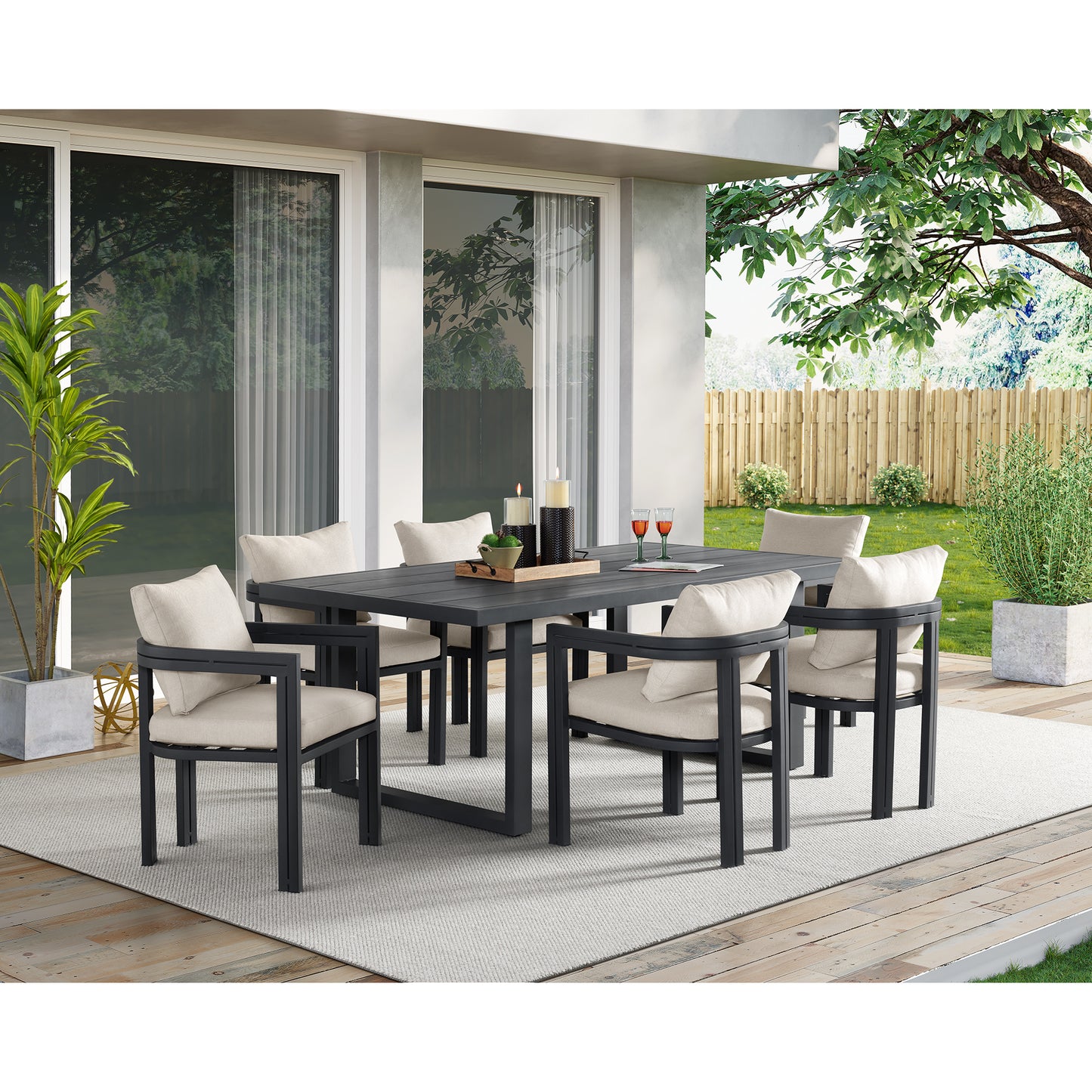 Playa 7PC Standard Height Dining Set in Dark Grey-Table and Six Chairs