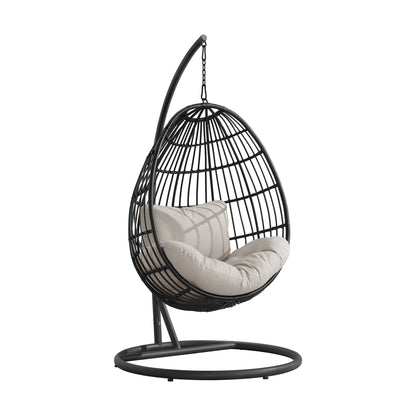Playa Swing Egg Chair with Base and Pillar - Dark Grey and Olefin Beige