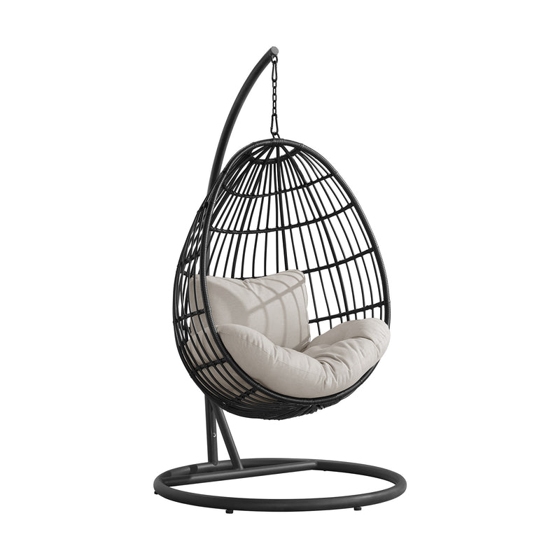 Playa Swing Egg Chair With Base And Pillar - Dark Grey And Olefin Beige