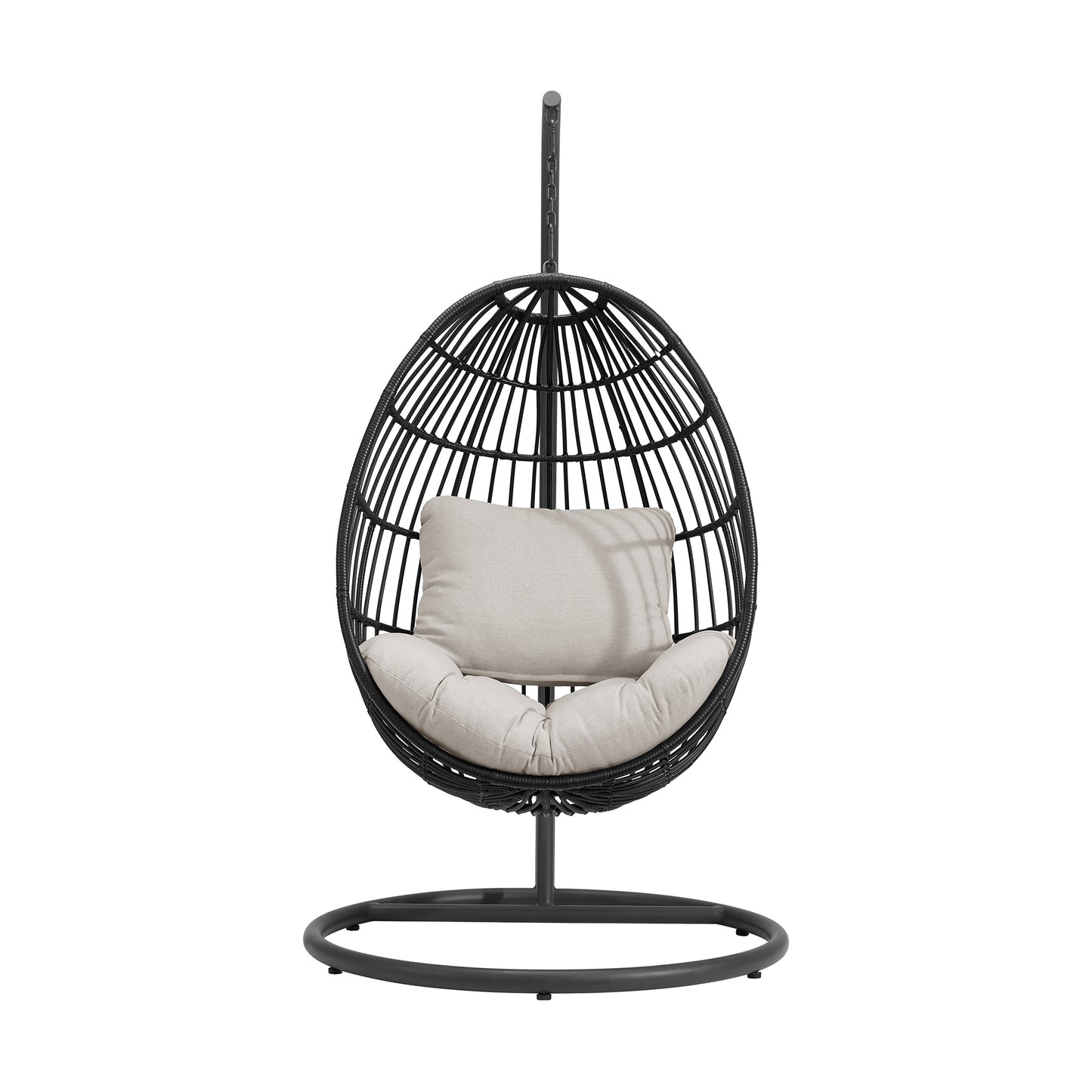Playa Swing Egg Chair with Base and Pillar - Dark Grey and Olefin Beige