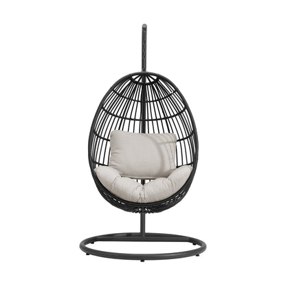 Playa Swing Egg Chair with Base and Pillar - Dark Grey and Olefin Beige