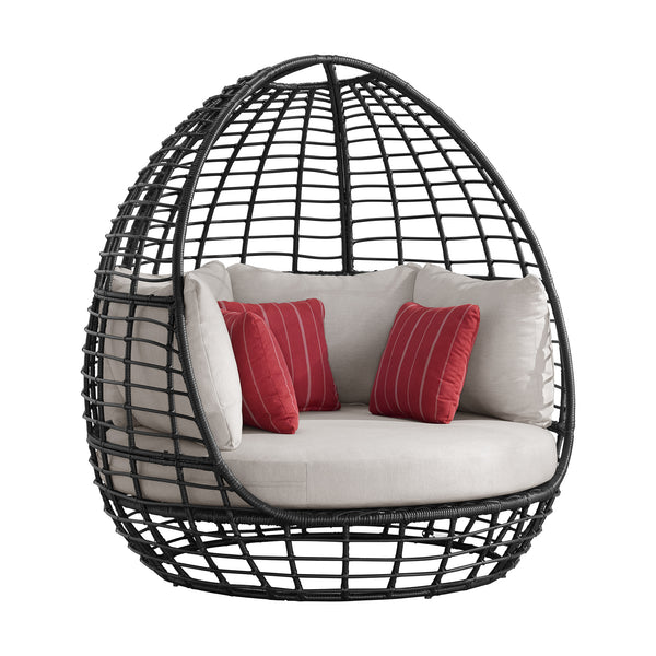 Playa Twin Egg Chair - Dark Grey And Olefin Beige With 3 Pillows
