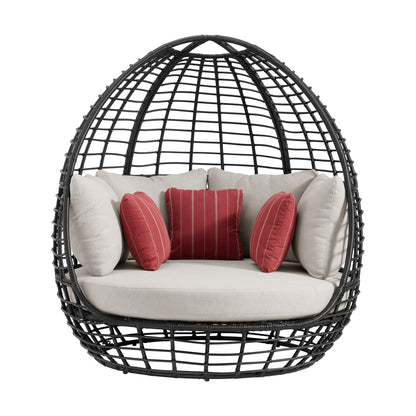 Playa Twin Egg Chair - Dark Grey and Olefin Beige with 3 Pillows