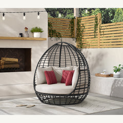 Playa Twin Egg Chair - Dark Grey and Olefin Beige with 3 Pillows