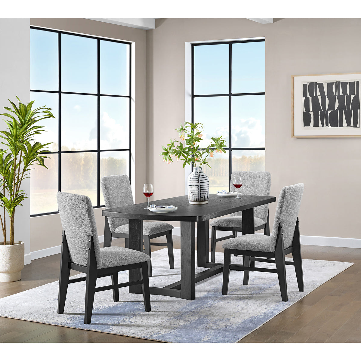Portland 5Pc Standard Height Dining Set In Black-Rectangular Table And Four Chairs