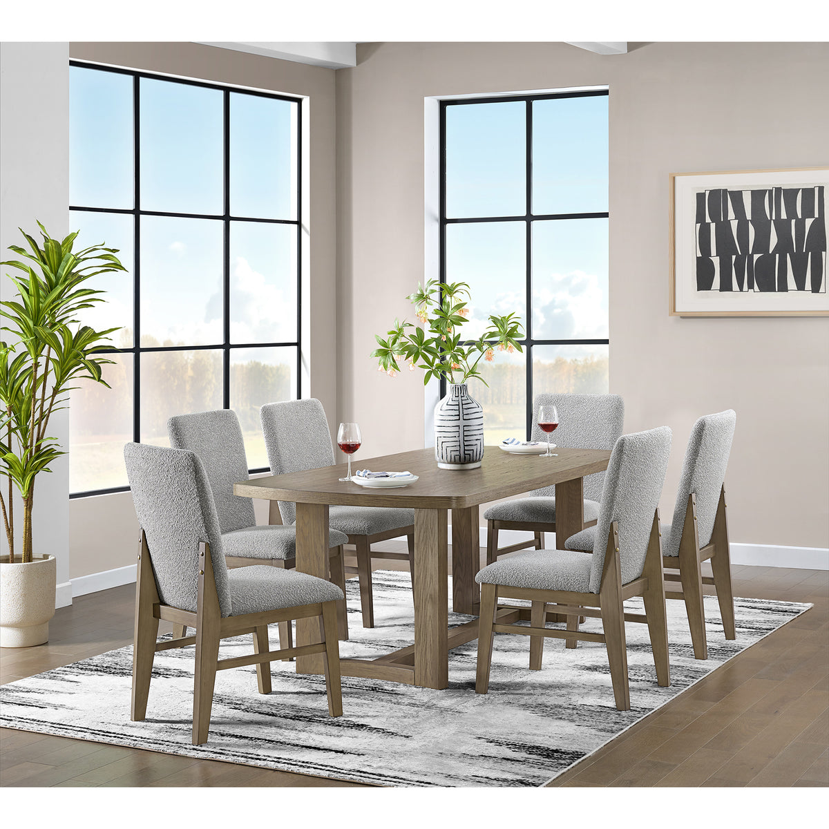 Portland 7Pc Standard Height Dining Set In Grey-Rectangular Table And Six Chairs
