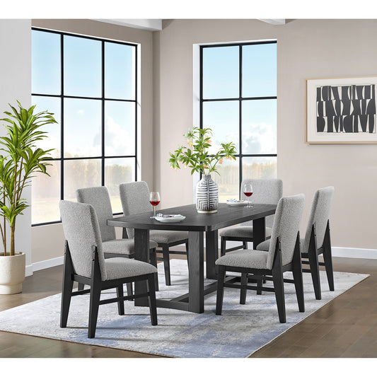 Portland 7PC Standard Height Dining Set in Black-Rectangular Table and Six Chairs