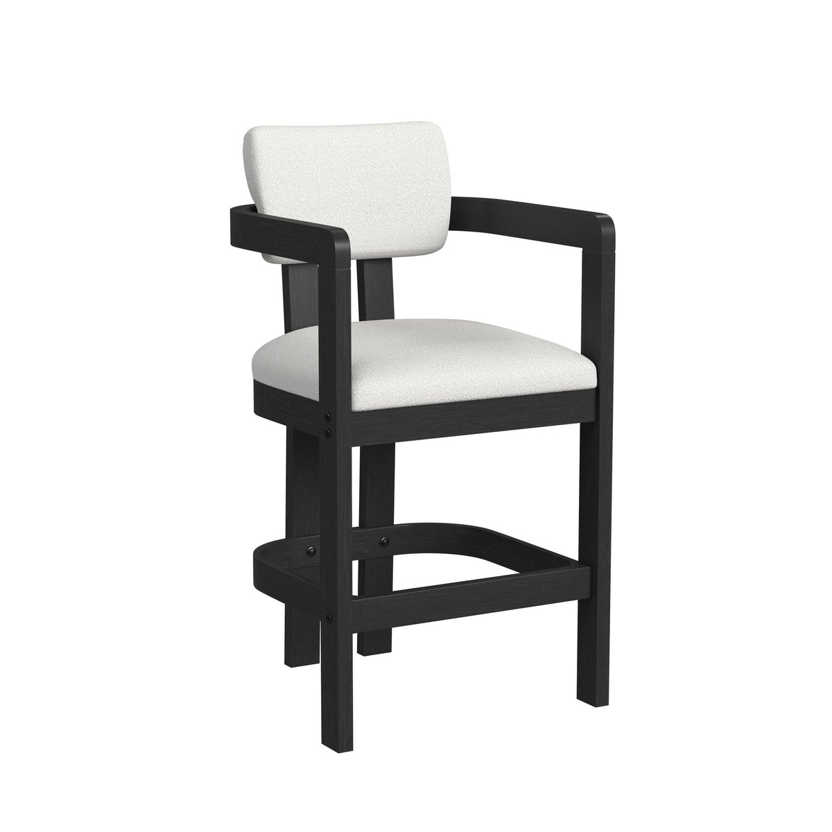 Portland Arm Barstool with White Fabric in Black (Set of 2)