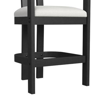 Portland Arm Barstool with White Fabric in Black (Set of 2)
