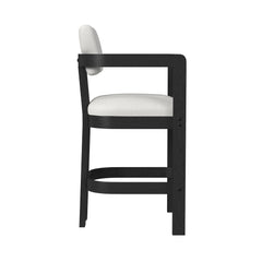 Portland Arm Barstool with White Fabric in Black (Set of 2)