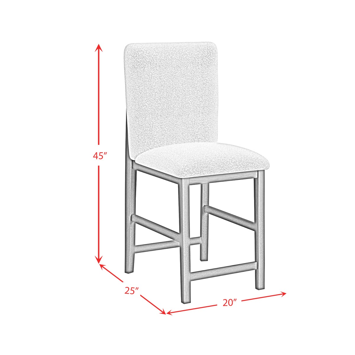 Portland Square Back Barstool with Grey Fabric in Black (Set of 2)