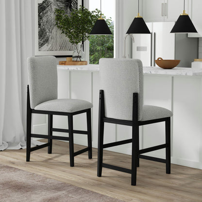 Portland Square Back Barstool with Grey Fabric in Black (Set of 2)