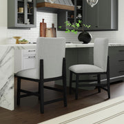 Portland Square Back Counter Stool with Grey Fabric in Black (Set of 2)