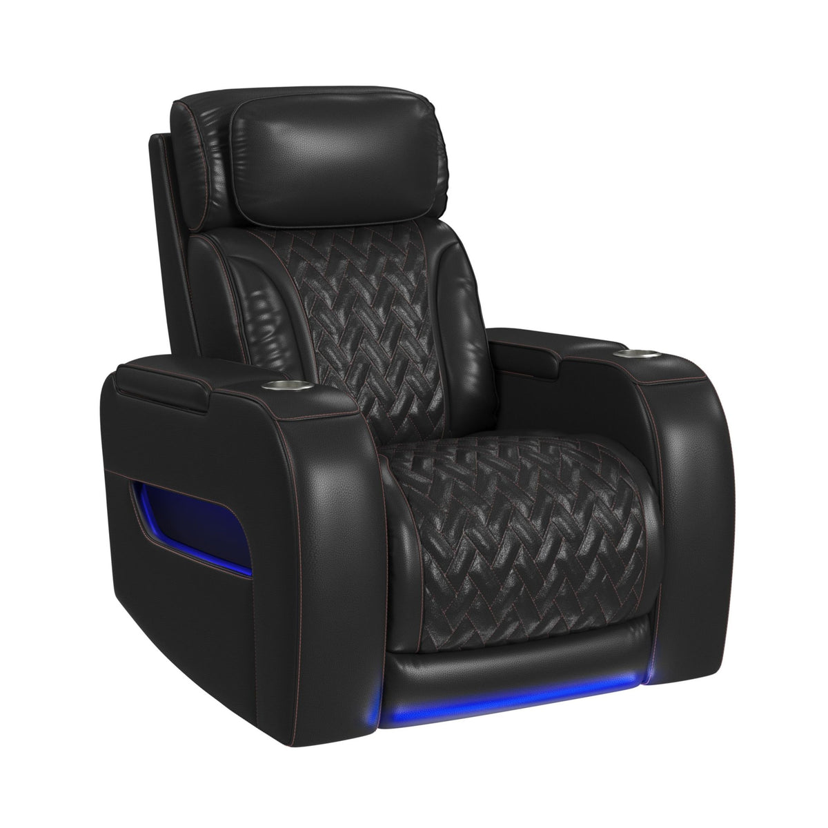 Prime Time P3 3PC Living Room Set in Jett Black with Red Stitching-Sofa, Loveseat & Recliner