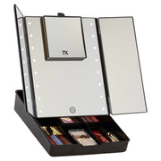 Touch Trifold LED Makeup Mirror with Vanity Organizer
