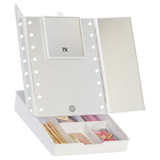 Touch Trifold LED Makeup Mirror with Vanity Organizer
