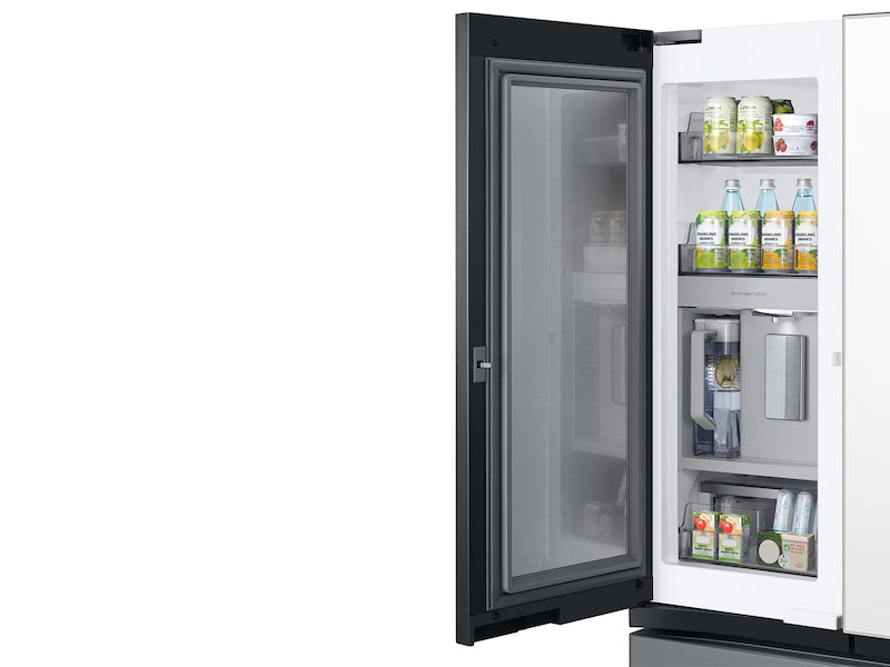 Bespoke 3-Door French Door Refrigerator (24 cu. ft.) – with Top Left and Family Hub™ Panel in White Glass - and Matte Grey Glass Bottom Door Panel