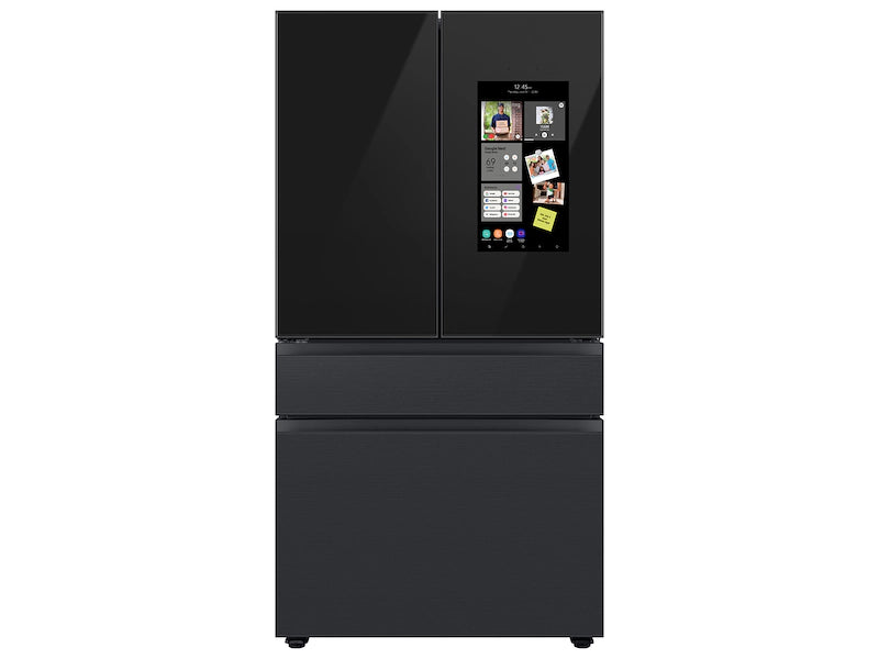 Bespoke 4-Door French Door Refrigerator (29 cu. ft.) – with Top Left and Family Hub™ Panel in Charcoal Glass - and Matte Black Steel Middle and Bottom Door Panels