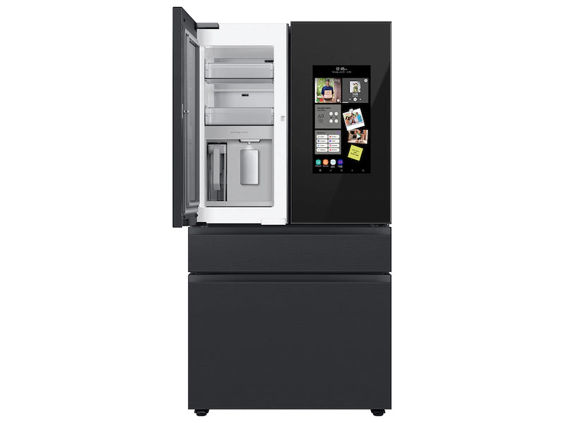 Bespoke 4-Door French Door Refrigerator (29 cu. ft.) – with Top Left and Family Hub™ Panel in Charcoal Glass - and Matte Black Steel Middle and Bottom Door Panels