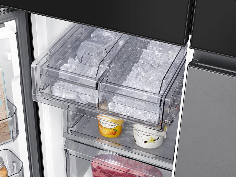 Bespoke Counter Depth 4-Door Flex™ Refrigerator (23 cu. ft.) with Family Hub™ + in Charcoal Glass Top and Stainless Steel Bottom Panels