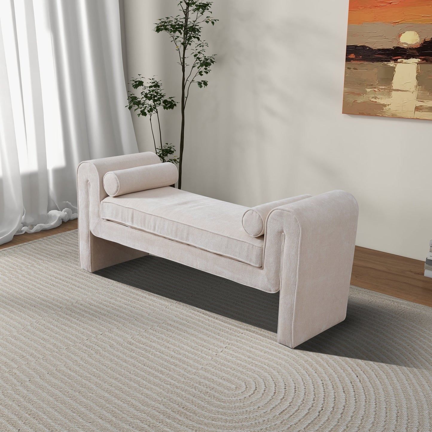 Banco Regent en chenilla color crema
