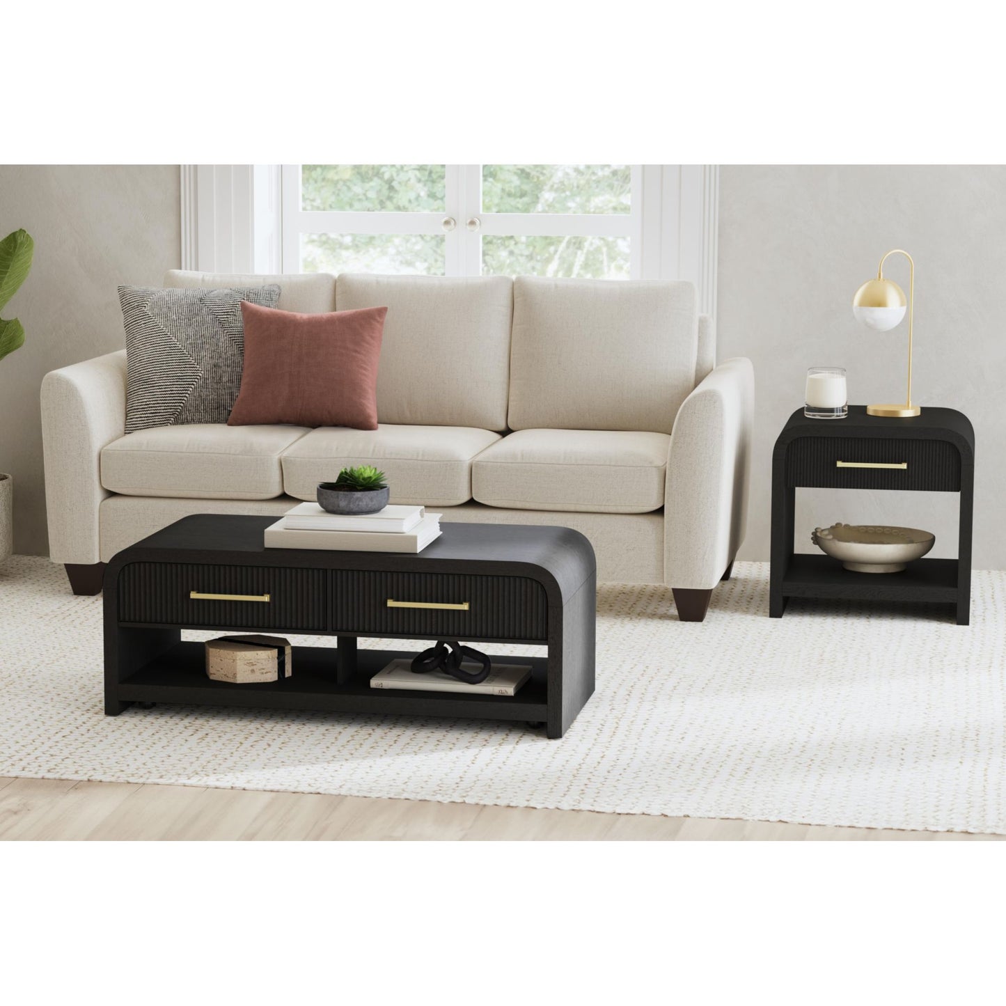 Ridgemont 2PC Occasional Table Set in Black with Grain-Coffee Table & End Table