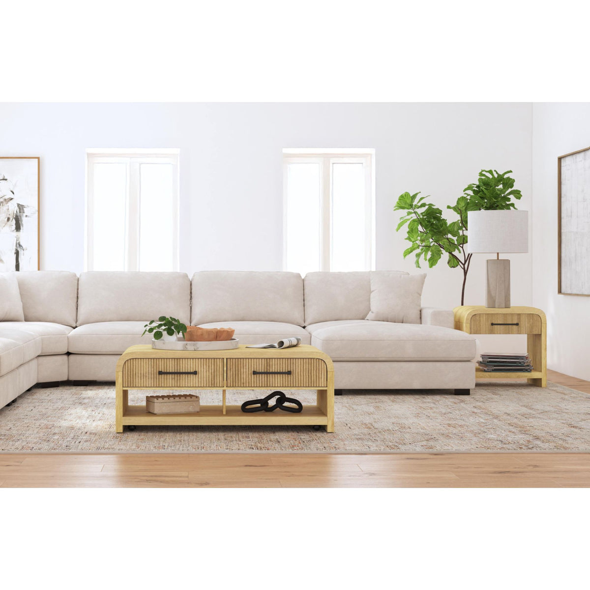 Ridgemont 2Pc Occasional Table Set In Natural-Coffee Table & End Table