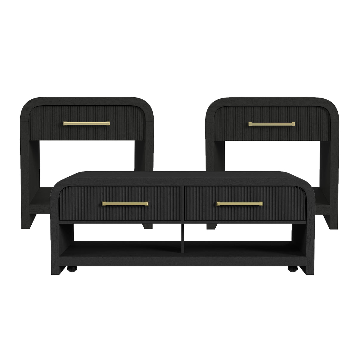 Ridgemont 3PC Occasional Table Set in Black with Grain-Coffee Table & Two End Table