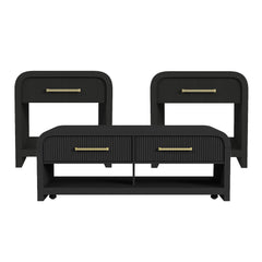 Ridgemont 3PC Occasional Table Set in Black with Grain-Coffee Table & Two End Table