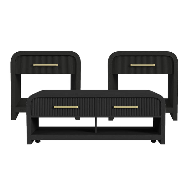 Ridgemont 3PC Occasional Table Set in Black with Grain-Coffee Table & Two End Table